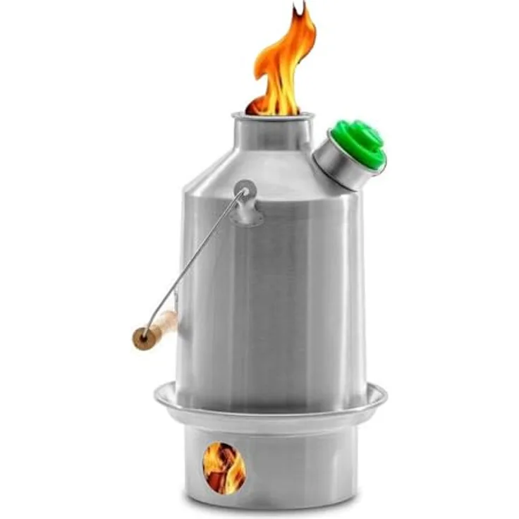 Kelly Kettle Medium Scout, Wasserkocher aus doppelwandigem Edelstahl mit Pfeife, Silber, für Heißgetränke und Mahlzeiten bei jedem Wetter