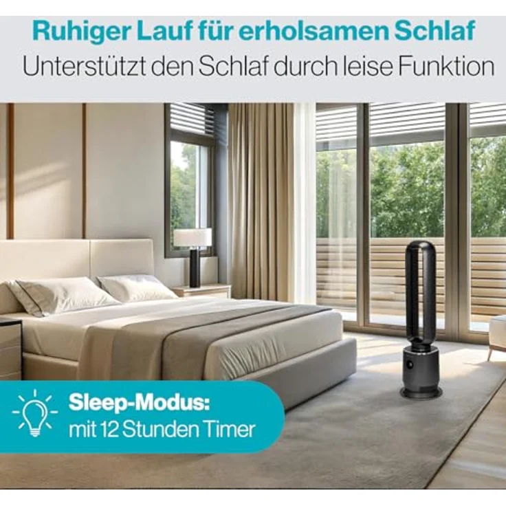 ProfiCare® PC-TVL 3152, flügelloser Turmventilator grau mit 3 Gebläsestufen, Schwenkfunktion, 12h Timer und Raumtemperatur-Anzeige – Bild 5