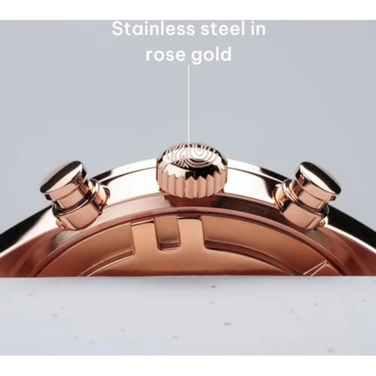 HOLZKERN Herren-Quarzuhr Chronograph Relational, Marmor/Roségoldfarben, Lederarmband Schwarz, Stoppuhr und Kalenderfunktion – Bild 3