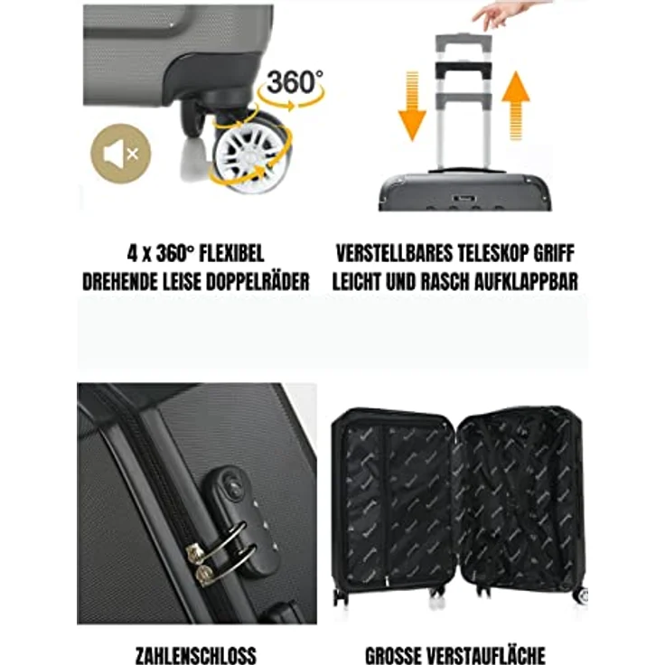 COFI 1453 Reisekoffer Koffer 3 TLG Hartschale Trolley Set Kofferset Handgepäck Gepäck Reisetasche ABS-04 Gelb, Hochwertige Hartschalen Reisekoffer – Bild 3