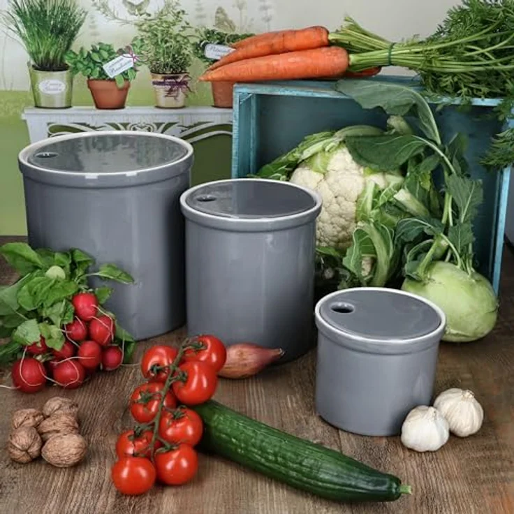 MamboCat Vorratsglas 3er Set Oskar Vorratsdose S M & L in Grau aus Ton, platzsparend und luftdicht – Bild 3