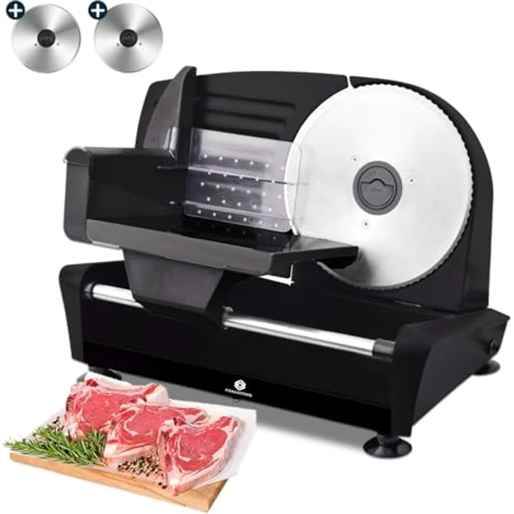 Fleau Kitchen Profi-Fleischschneider – 2x Edelstahl-Schneidmesser – Stärke verstellbar – leistungsstarker Motor – Allzweckschneider in luxuriösem Schwarz – Bild 1