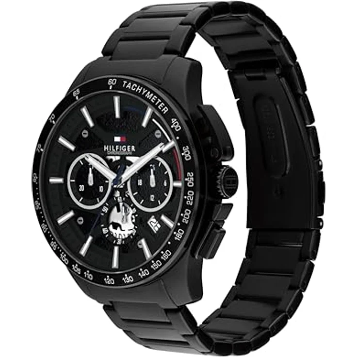 Tommy Hilfiger Chronograph Quarz Uhr, schwarzes Edelstahlarmband, 44 mm Gehäuse, wasserdicht bis 5 ATM, schwarzes Skelett-Zifferblatt – Bild 2