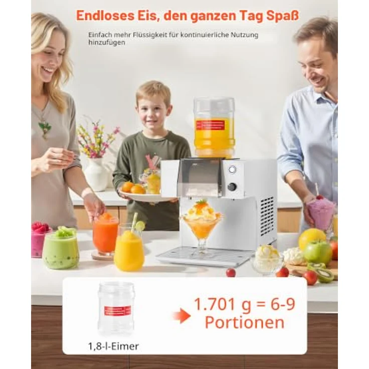 VEVOR Schneeflocken-Eismaschine DB60, 60 kg/Tag Eis-Rasiermaschine mit Edelstahlklinge, 1,8 L Tank, 90-s Schnellkühlung, für Zuhause und kleine Veranstaltungen – Bild 4
