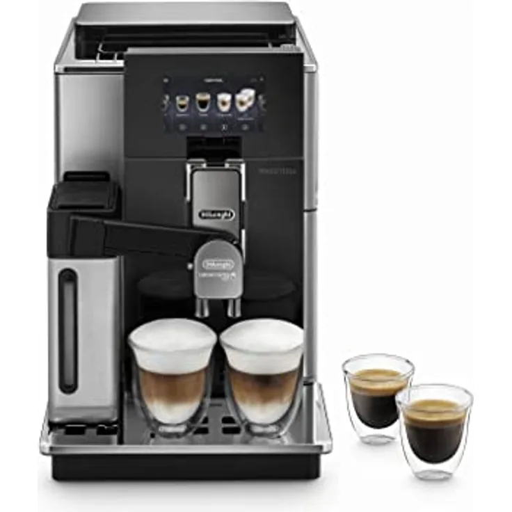De'Longhi Maestosa EPAM960.55.GM Kaffeevollautomat mit 5-Zoll-Farbdisplay, automatischer Milchschaum, 2-Tassen-Funktion, 1550W, großer 2,1 L Wassertank Schwarz/Silber