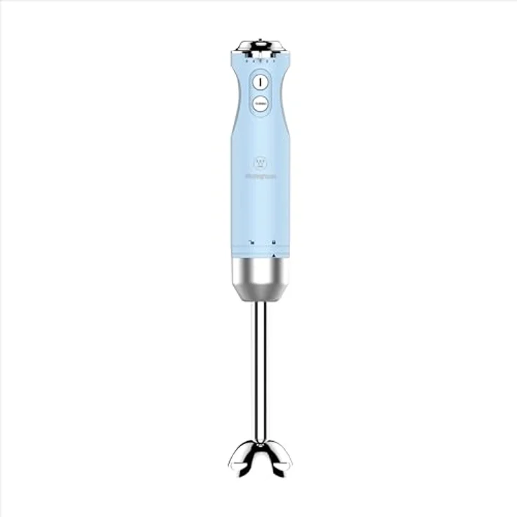 Westinghouse Retro Stabmixer, 4 Geschwindigkeitsstufen, Turbofunktion, 2 Flügelmesser, Edelstahl, Ergonomischer Griff, Abnehmbarer Stab, Aufbewahrungstasche, 600 Watt, hellblau – Bild 1