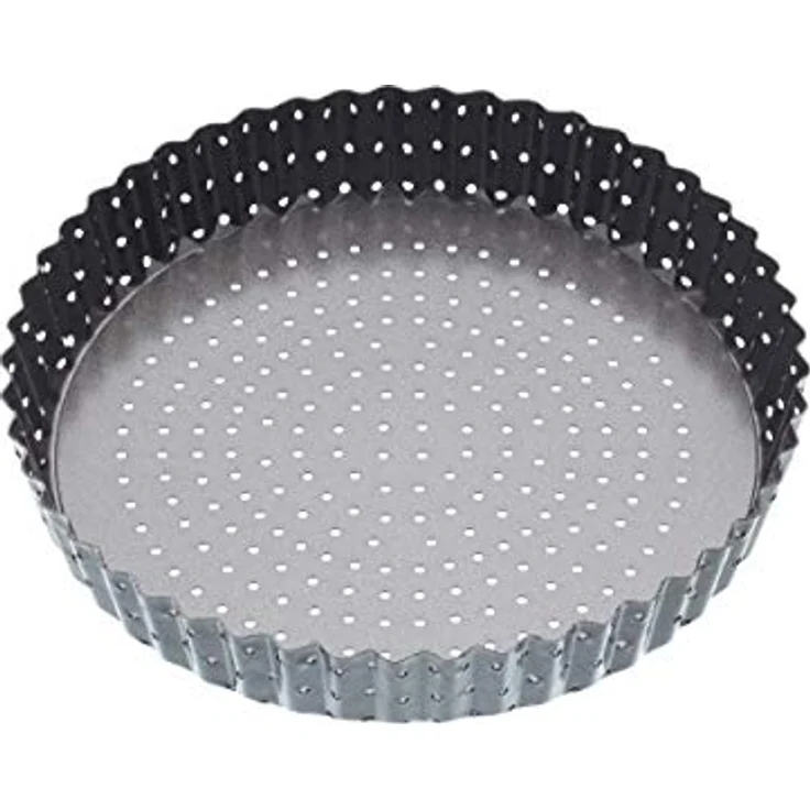 Kitchen Craft Crusty Bake Antihaft-Tortenbodenform-Quicheform mit gewelltem Rand und losem Boden, Stahl, Grau, 23 x 23 x 4.2 cm – Bild 2