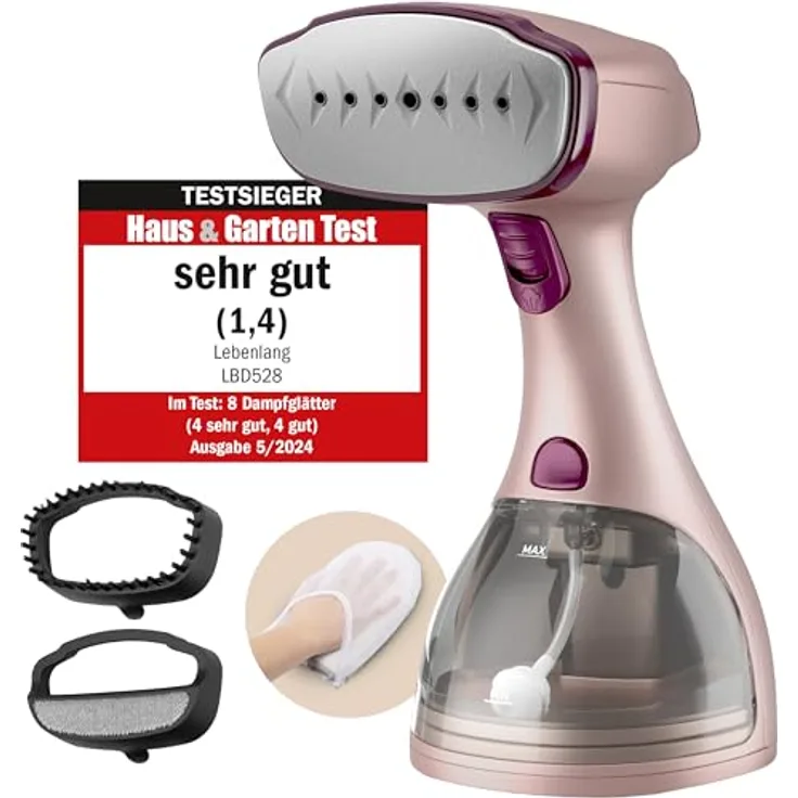 Lebenlang Dampfbügeleisen Steamer Dampfglätter, 1500W, <30 Sekunden Aufheizen, 300ml Wassertank, inkl. Bügelhandschuh, desinfiziert 99,9% der Bakterien