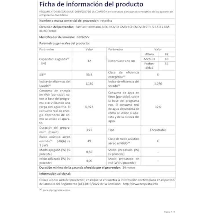 Respekta GSP60VV, Geschirrspüler, E, Geräuschemissionsklasse C, Geräuschemissionen 49 Dezibel – Bild 14