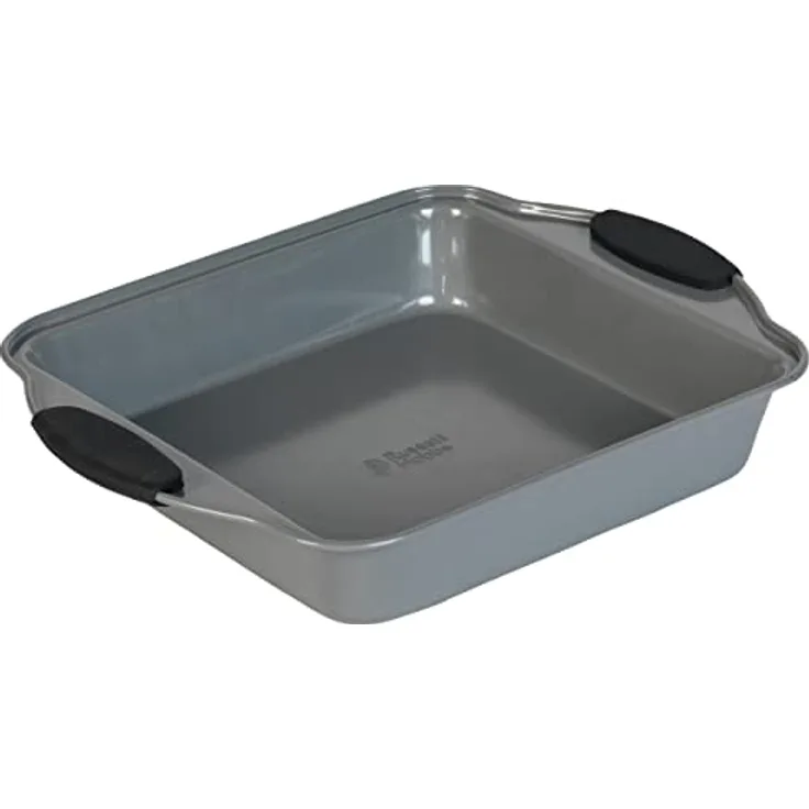 Russell Hobbs RH01913EU Antihaft Backblech - quadratische Tortenform, PFOA/BPA-Frei Backform, Kohlenstoffstahl Ofenblech, leicht reinigen, weiche Griffe, Lasagneform, Pearlised Kollektion, 27 cm, Grau