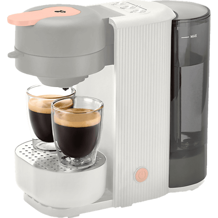 TCHIBO "Call Me Pad" Padmaschine, Kaffeekochen auf Knopfdruck, Soft White, spülmaschinengeeignete Teile, automatische Entkalkungsmeldung