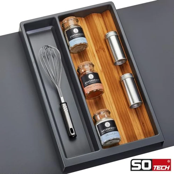 Orga-Box SEPARADO Individual, Mehrzweckeinsatz schiefergrau genarbt mit Bambus Gewürzeinsatz, 300 x 474 x 51 mm, für Schubladen ab 40 cm – Bild 4