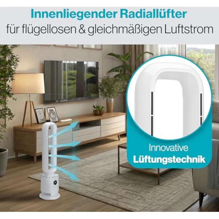 ProfiCare® PC-TVL 3152, flügelloser Turmventilator leise mit Schwenkfunktion, 86 cm hoch, inkl. Fernbedienung, 3 Gebläsestufen, 12h Timer, Raumtemperatur-Anzeige, weiß – Bild 3