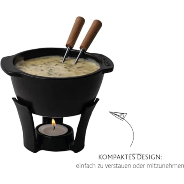 BOSKA HOLLAND Fondue Set Party Mini, 300 ml Fonduetopf aus Keramik mit Untergestell, schwarz, inklusive 2 Fonduegabeln – Bild 4