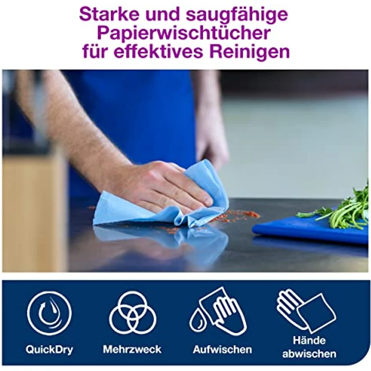Tork 130050 Starke Mehrzweck Papierwischtücher für W1 Bodenständer- und Wandhalter-System / 2-lagige Papierrolle in Blau / Premium Qualität / 1 x 510 m – Bild 4