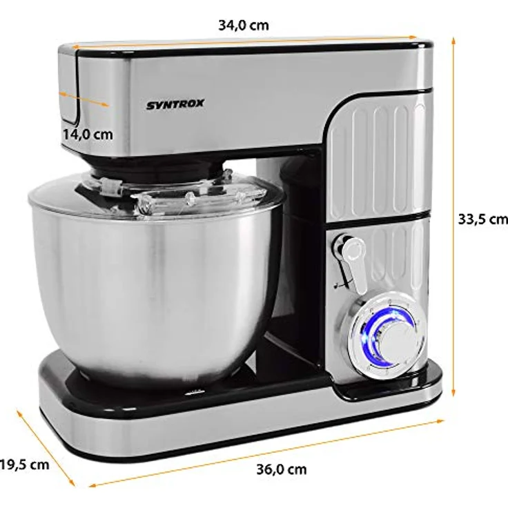 Syntrox Küchenmaschine de Luxe 5,5 L Edelstahlschüssel, 1300W, silber, schwarz – Bild 6