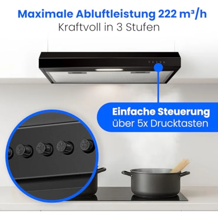 Bomann® Dunstabzugshaube DU 7613, 60 cm Unterbauhaube für Umluft und Abluft, LED-Beleuchtung, schwarz – Bild 6