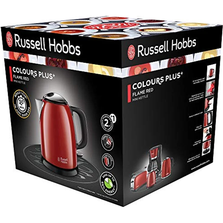 Russell Hobbs Mini-Wasserkocher Colours+ rot, 1,0l, 2400W, Schnellkochfunktion, herausnehmbarer Kalkfilter, optimierte Ausgusstülle, kleiner Reisewasserkocher, kompakter Teekocher 24992-70 – Bild 2