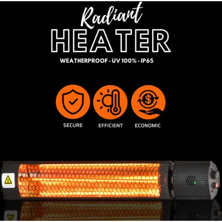 STARLYF Infrarot Heizstrahler Radiant Heater (IP65), 2000W, Halogen-Infrarotheizung, Fernbedienung, Infrarot-Heizstrahler (schwarz) – Bild 5