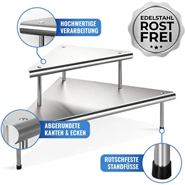 Maximex Küchen-Eckregal Massivo Duo mit 2 Ablagen Edelstahl - Aus Edelstahl, Edelstahl rostfrei, 48.5 x 31 x 48.5 cm, Silber – Bild 4