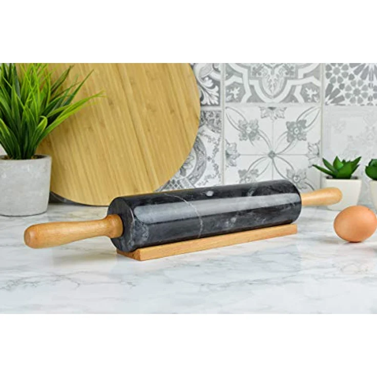 Teigroller aus Marmor mit Ständer 46x6cm Teigrolle Ausroller Nudelrolle 2kg – Bild 4