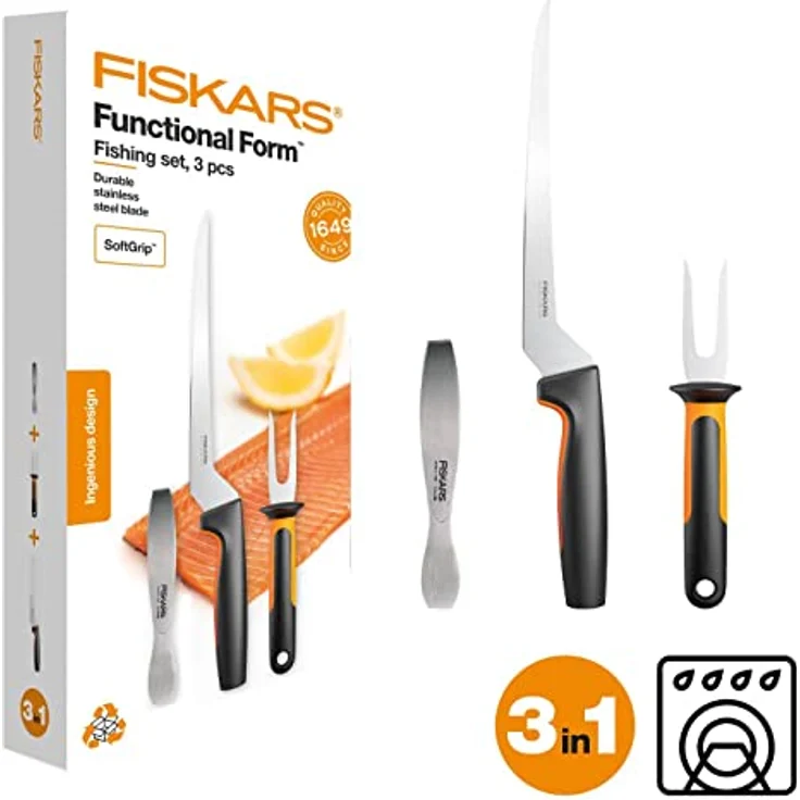 Fiskars Fischbearbeitungs-Set, Functional Form, Inklusive Filetiermesser, Fischspieß und Fischgrätenpinzette, Japanischer Edelstahl/Kunststoff, 1057560 – Bild 2