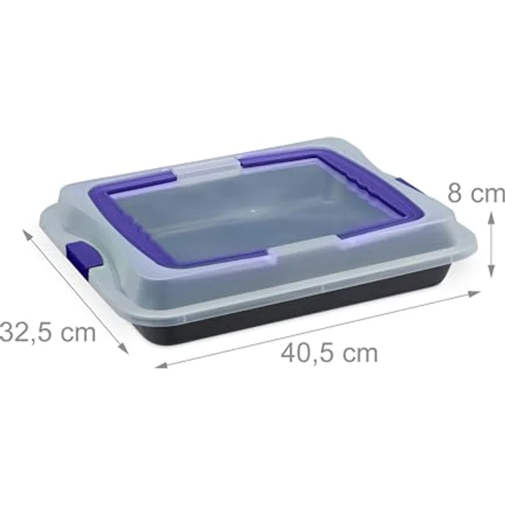relaxdays Backblech mit Deckel, 3-in-1 Kuchenform aus Carbon-Stahl und Kunststoff, blau – Bild 4