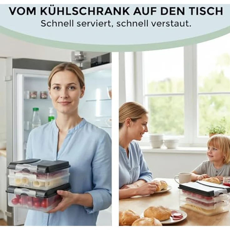 Hausfelder Aufschnittdosen für Kühlschrank, Wurst Aufbewahrung mit Deckel, BPA-frei, stapelbar, spülmaschinengeeignet, Anthrazit, 10-teilig – Bild 6