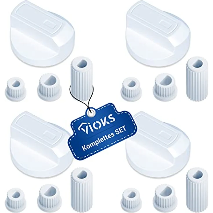 VIOKS SET 4x Drehknopf Herd Weiß Ø38mm Schalter Herd Universal mit Adaptern - Knöpfe & Schalter für Backöfen & Herde/Elektroherd Ersatzteile – Bild 1