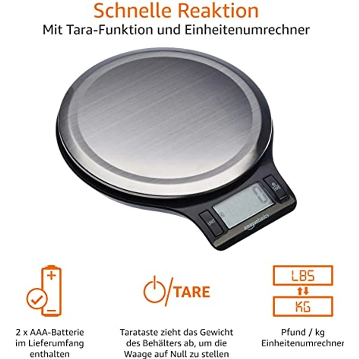 AmazonBasics Digitale Küchenwaage mit LCD-Anzeige (mit Batterien), Edelstahl, BPA-frei – Bild 6