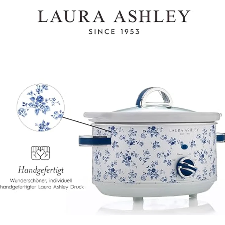 VQ Laura Ashley 6,5 Liter Schongarer mit China Rose Print, Slowcooker für 8-10 Personen, energieeffizient, 3 Heizstufen, gehärteter Glasdeckel – Bild 5