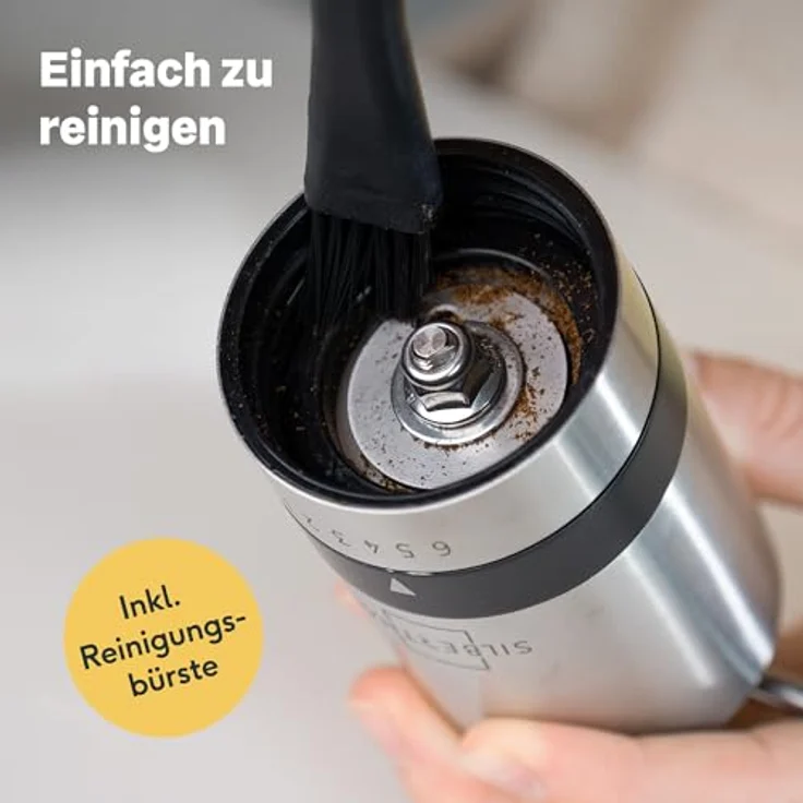 SILBERTHAL Kaffeemühle Manuell Kegelmahlwerk - Verstellbarer Mahlgrad von grob bis fein - Handmühle aus Edelstahl und Glas - Ideale Geschenkidee – Bild 5