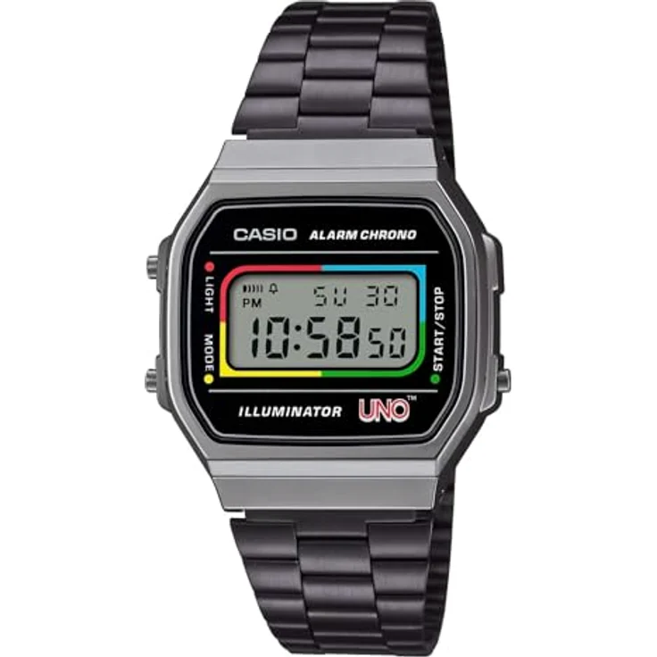 Casio Vintage Armbanduhr UNO A168WEUC-1AER, Edelstahl schwarz, Kunststoffgehäuse, anthrazit Zifferblatt – Bild 1