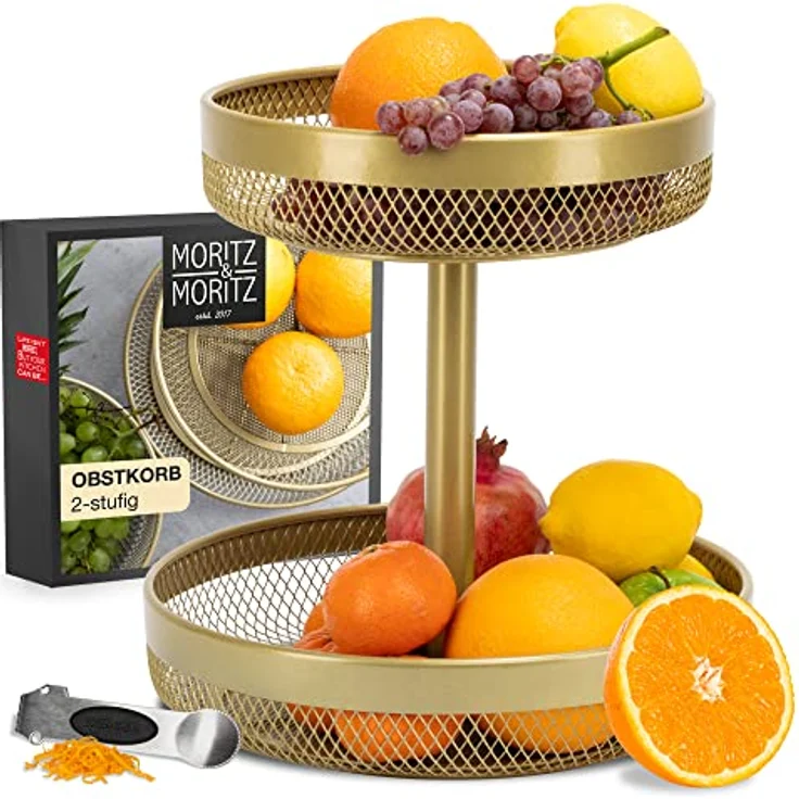 Moritz & Moritz Obst Etagere Gold Metall - Moderne Obstschale Gold - Obstkorb Gold zur Aufbewahrung von Obst, Gemüse und Brot – Bild 1
