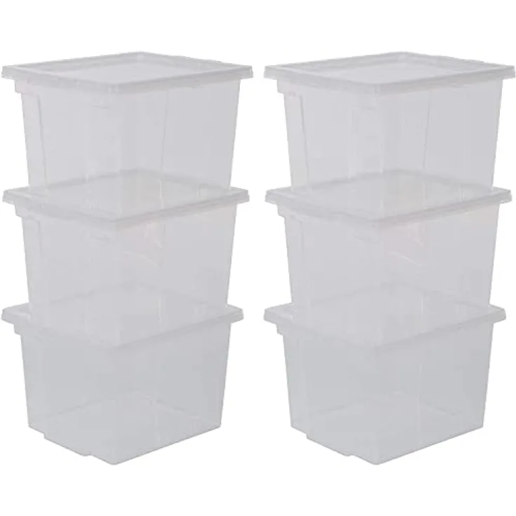 Iris Ohyama, 6er-Set, Aufbewahrungsboxen, 10 L, mit Deckel, stapelbar, Garage, Schlafzimmer, Wohnzimmer - Useful Storage Box USB-S - Transparent