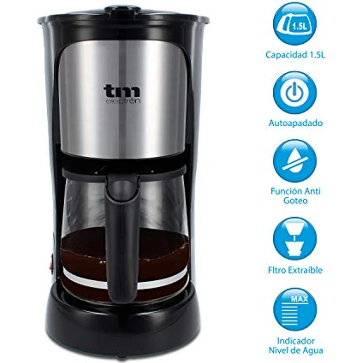 TM Electron Filterkaffeemaschine 1000W 1,5 L 12 Kopper, schwarz – Bild 3