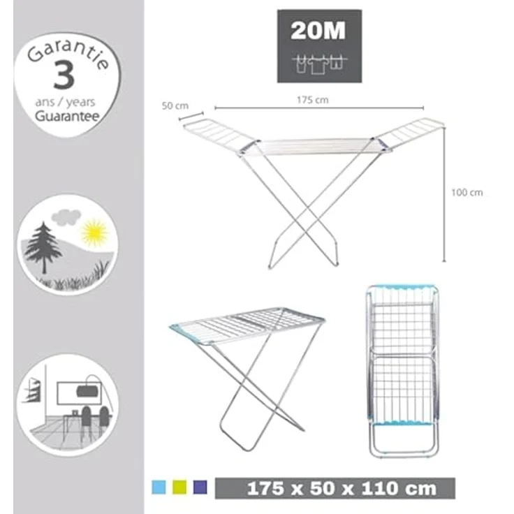 MSV 130085 Wäscheständer Flügelwäschetrockner Flügelwäscheständer aus hochwertigem Aluminium - rostfrei und wetterfest - 20 m – Bild 3