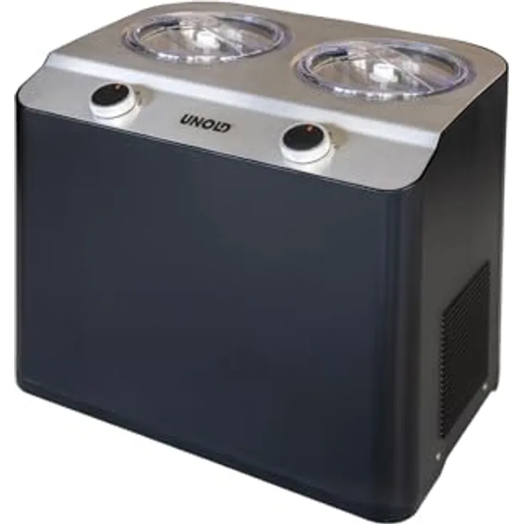 Unold 48830 Eismaschine Doppio mit Kompressor, Eismaschine Selbstkühlend, Frozen Joghurtmaschine mit 2,4 Liter Eiscreme Volume, Gefrierbereich bis ca. -35 °C, 250 Watt Speiseeisbereiter, Schwarz