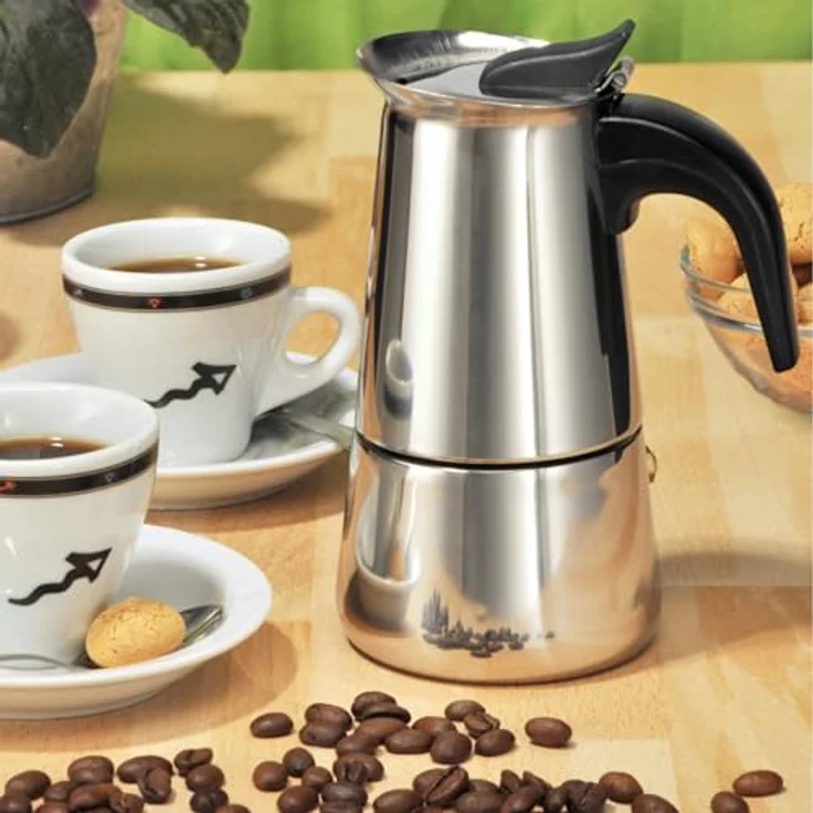 Haushalt International Espressokocher für 2 Tassen, 150ml Fassungsvermögen, 0,6mm Materialstärke, verpackt im Farbkarton – Bild 2