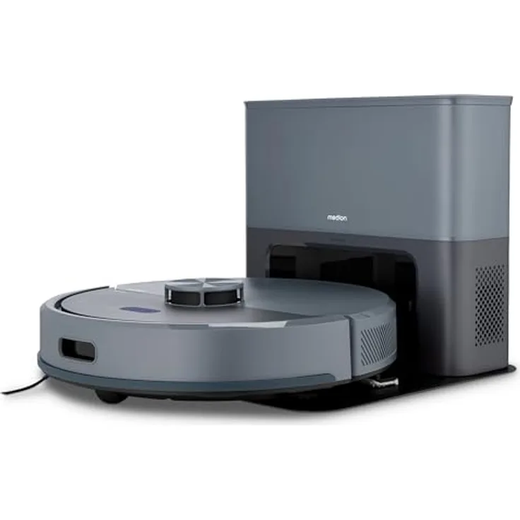 MEDION Saugroboter X23 SW+, 2-in-1 Roboterstaubsauger mit 5000Pa Saugkraft, Lasernavigation, Absaugstation, Wischfunktion, blau