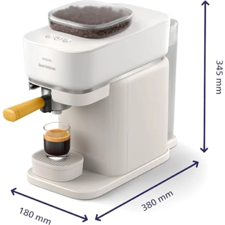 Philips Baristina Espressomaschine - Real Espresso, made simple. Kompakte Kaffeemaschine, Naturweiß mit mangogelbem Siebträger, 16-bar-Pumpendruck, automatisches Mahlwerk, Cafe Crema (BAR300/03) – Bild 3