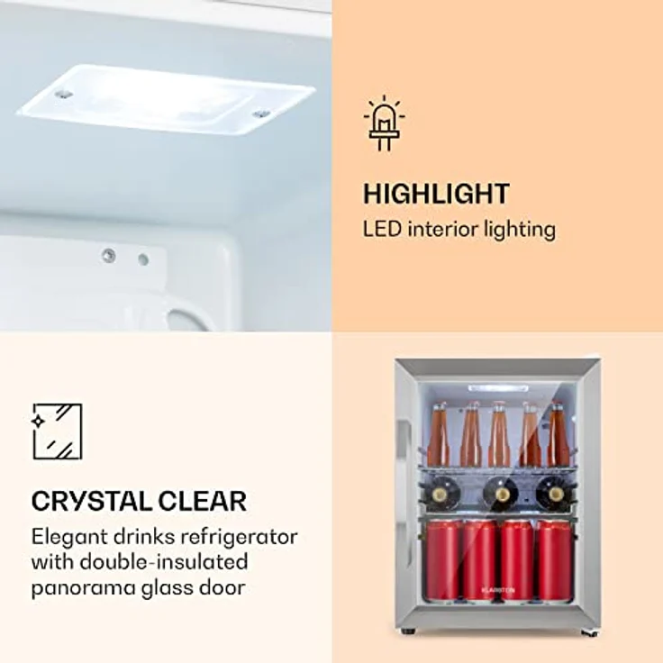 Klarstein Beersafe M Getränkekühlschrank, freistehend, Crystal White, 2 Böden, Panoramaglastür, edelstahlfarben, Energieklasse C – Bild 5