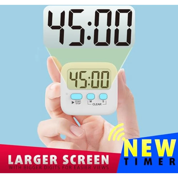 Küchen-Timer, 2 Stück, digitale Küchen-Timer [2020er-Version], magnetischer Countdown-Timer mit lautem Alarm, große Ziffern, Ständer für Kochen, Klassenzimmer, Badezimmer, Lehrer, Kinder, AAA-Batterie enthalten – Bild 5