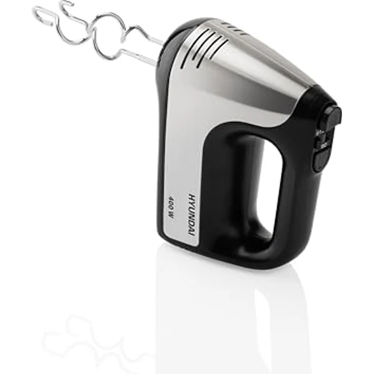 HYUNDAI Handmixer I HM708 I 5 Geschwindigkeitsstufen I 2 Edelstahl-Rührbesen + Knethaken I 400 W I Impulsschalter I Edelstahl/Schwarz – Bild 3