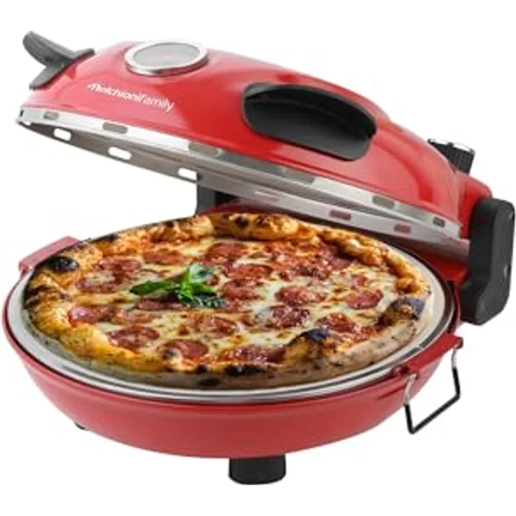 Melchioni Family BELLA Napoli Plus, Minibackofen mit 400 °C Maximaltemperatur, Ø 31 cm Schamottstein, für Pizza und Flammkuchen