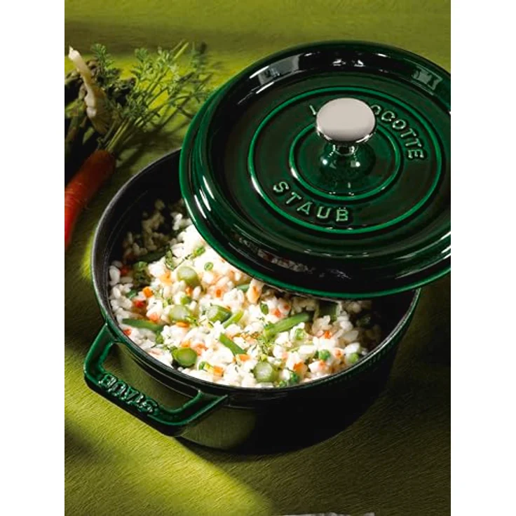 Staub 1102285 Cocotte-Bräter, rund mit Deckel 22 cm, 2,6 L, mit mattschwarzer lierung im Inneren des Topfes, basilikumgrün – Bild 6