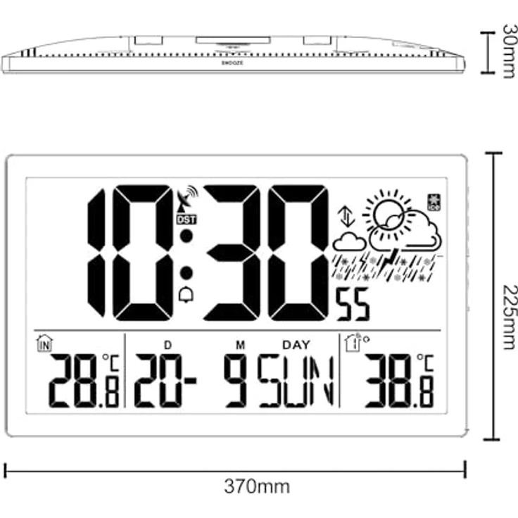 GreenBlue Wanduhr GB218 (Wetterstation, Digitale Wanduhr mit Außensensor) – Bild 6
