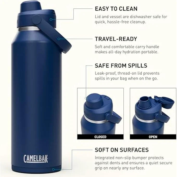 CAMELBAK Thrive Chug, Wasserflasche aus isoliertem Edelstahl, 1,2 L, auslaufsicher, spülmaschinenfest, Marineblau – Bild 3