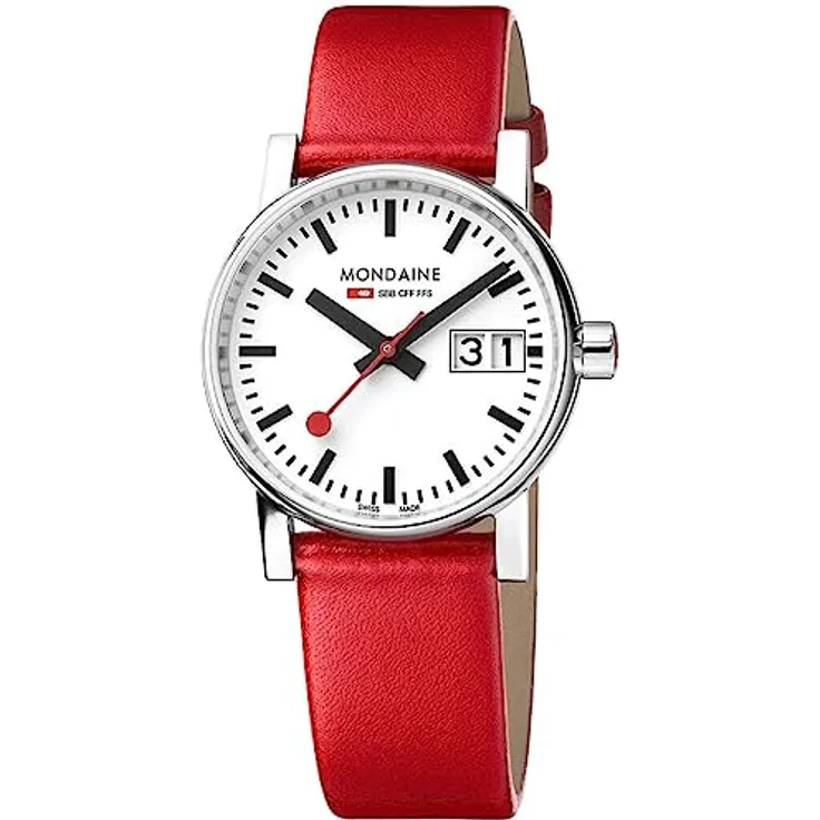 Mondaine Damen-Armbanduhr evo2 Großdatum Rot 30 mm MSE.30210.LCV