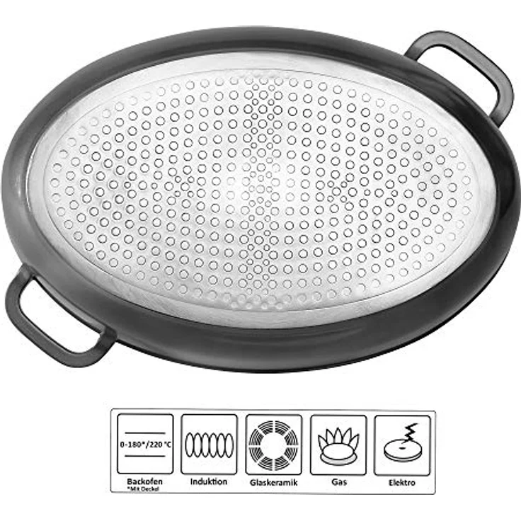 STONELINE Gourmet 38 x 26cm, oval, mit Aroma-Glasdeckel, induktionsgeeignet Bräter, Aluguss, Grau, 38 cm, 2-Einheiten – Bild 2